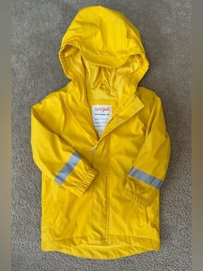 Cat & Jack Bright Yellow Kids Hooded Raincoat with Reflective Stripes